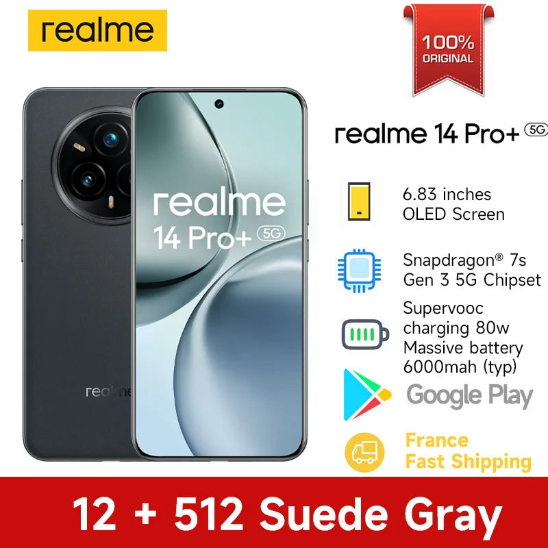 2025 Realme 14 Pro+ Smartphone 5g Snapdragon 7S Gen 3 6.83'' 120Hz Oled Screen  realme 14 Pro Plus Nfc Global Version